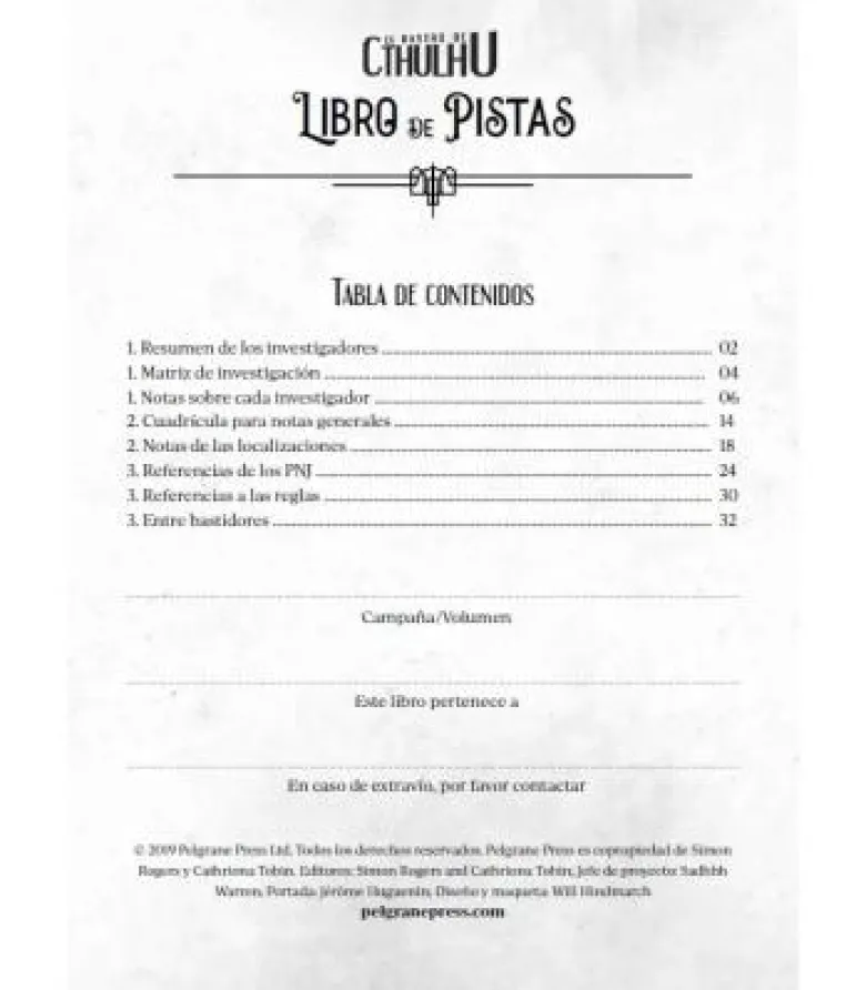 El Rastro de Cthulhu: Libro de Pistas