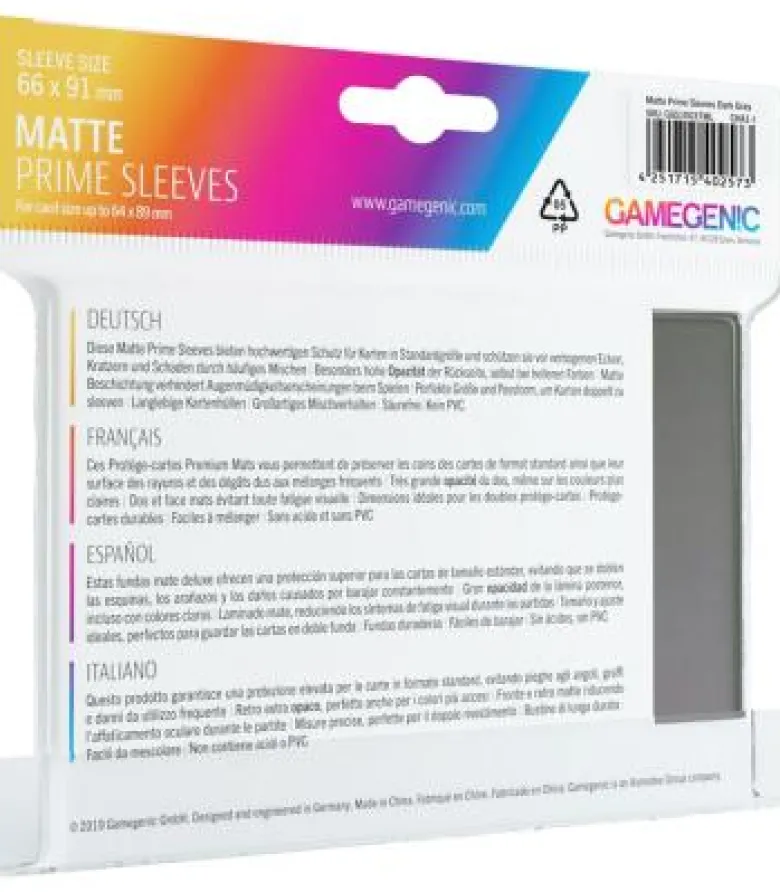 Gamegenic: Pack Matte Prime Sleeves (Gris) (100)