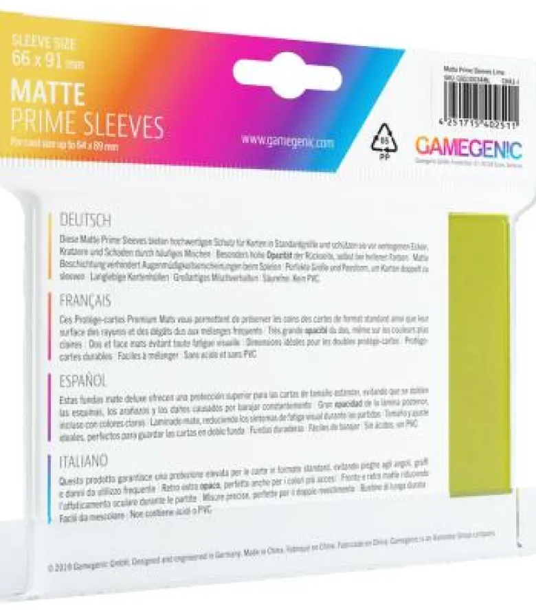 Gamegenic: Pack Matte Prime Sleeves (Verde Lima) (100)