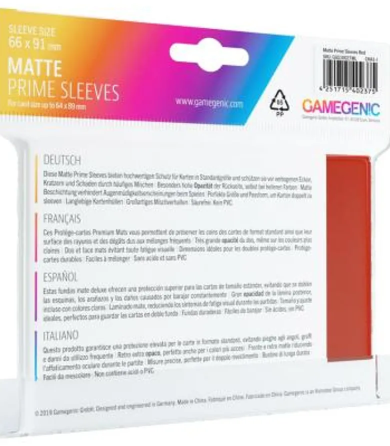 Gamegenic: Pack Matte Prime Sleeves (Rojo) (100)