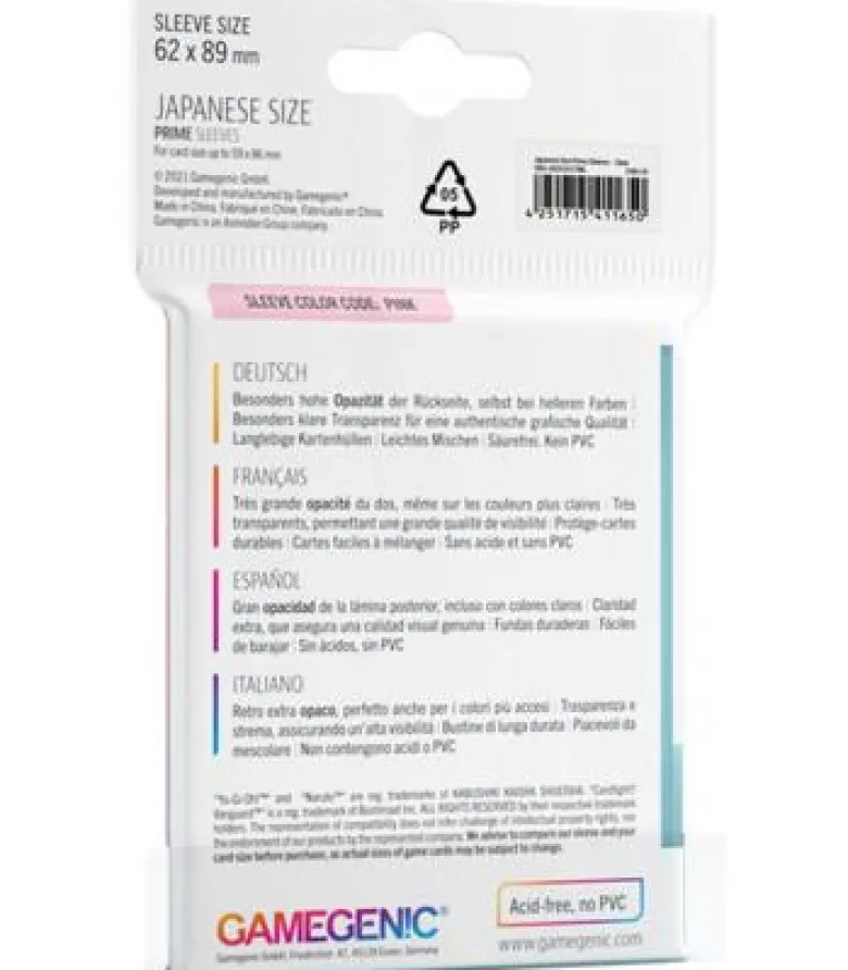 Gamegenic: Prime Japanese Sleeves 62x89mm (60) (Clear)