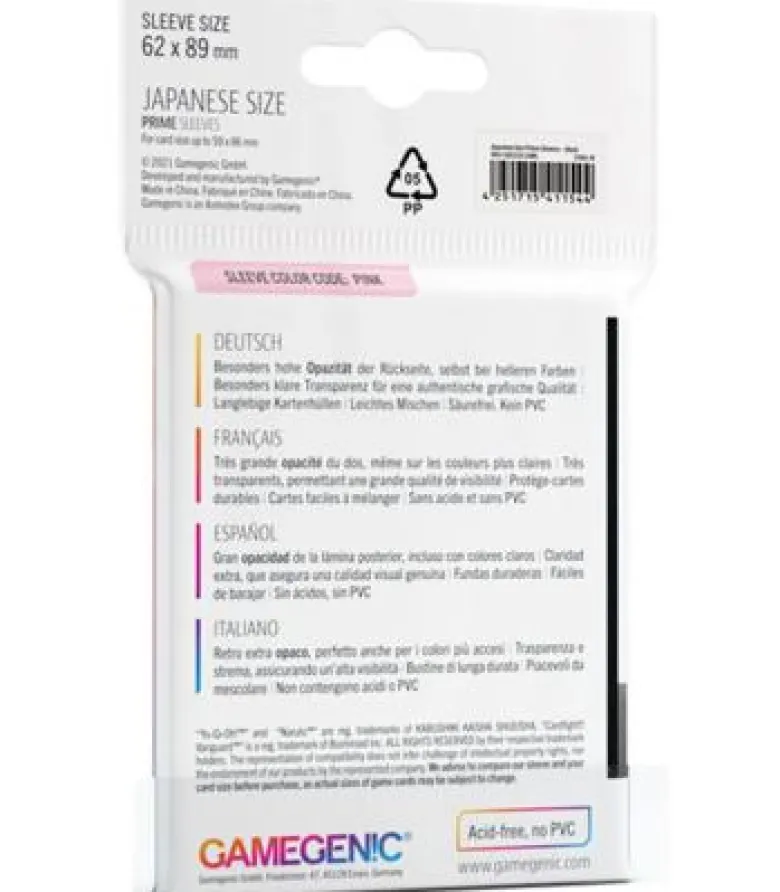 Gamegenic: Prime Japanese Sleeves 62x89mm (60) (Negro)