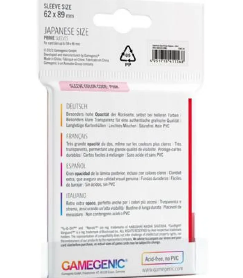 Gamegenic: Prime Japanese Sleeves 62x89mm (60) (Rojo)
