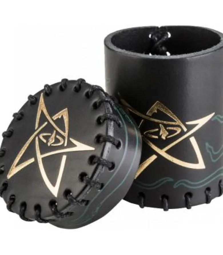 Q-Workshop: Call of Cthulhu Dice Cup (Black & Green-Golden Leather)