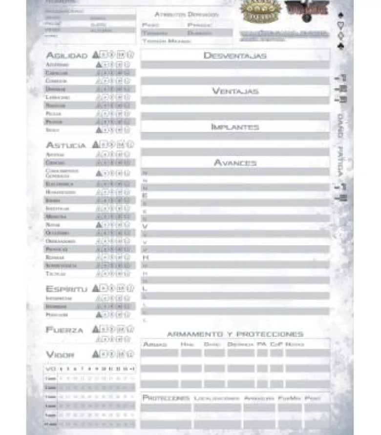 Savage Worlds: Walküre Salvaje 2075 (Hojas de Personaje)